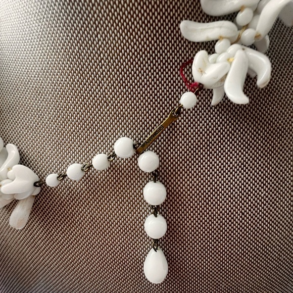 Vintage White Milk Glass Beaded Fringe Choker Necklace Marked Germany - Picture 10 of 10